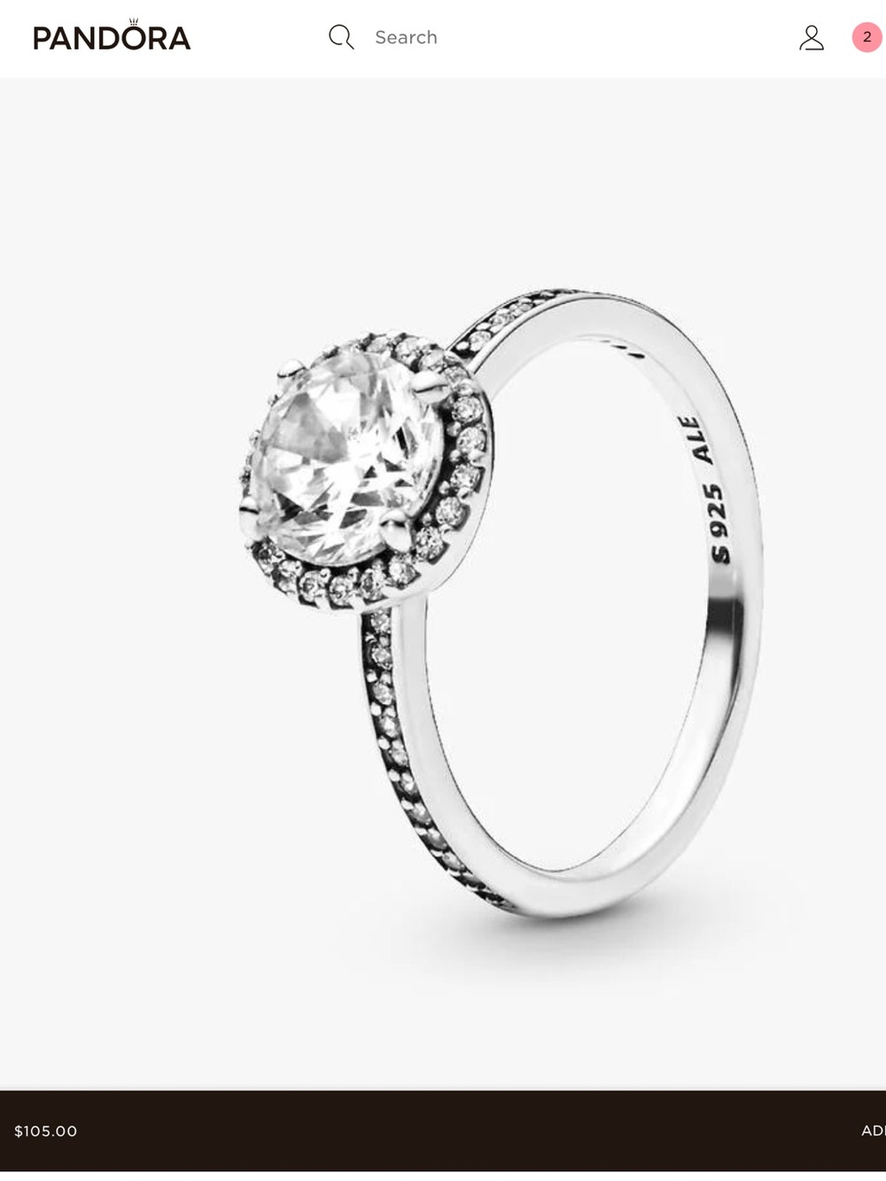 Pandora Round Sparkle Halo Ring Sterling Silver Size 4.5 (EU 48)